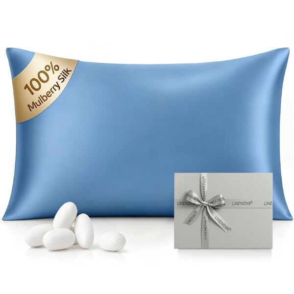 LINENOVA 100% Mulberry Silk Double-sided Silk Pillowcases Luxury 22 Momme - Ash Blue