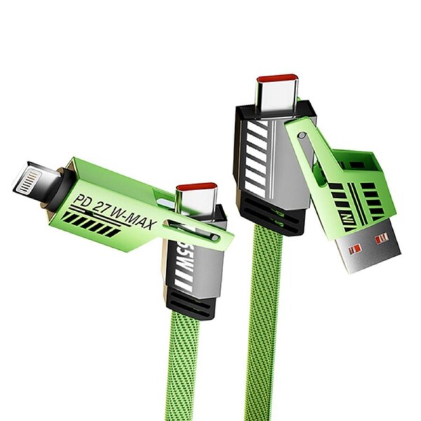 [4in1] ZUSLAB 65W Lightning Cable Fast Charging for Apple iPad Pro Mini Nylon Braided Type-C Charger Cord - 1M (Green)