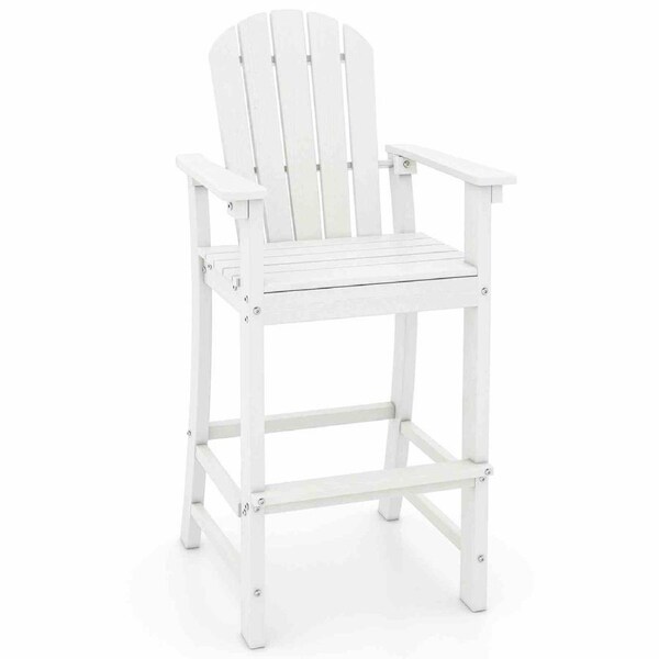 Costway 1.33M Tall Adirondack Bar Arm Chair Striped Outdoor Counter Height Stool w/Footrest White