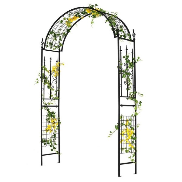 Costway 2.33M Black Dome & Flower Shaped Garden Iron Arch Climbing Trellis w/Wrought Gate Entrance Party Wedding Frame