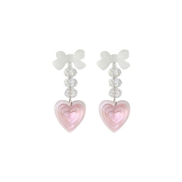 Pink Heart Earrings Long Cute Heart Shaped Dangle Jewelry Women Fashion