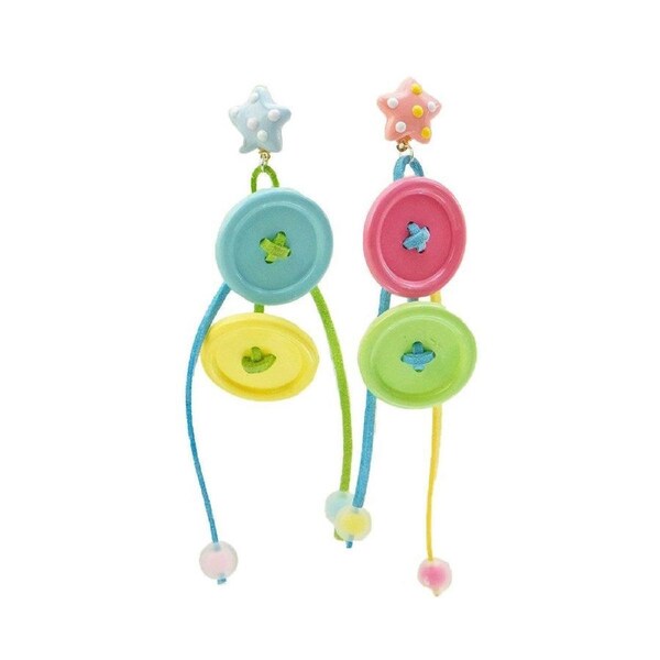 Candy-Coloured Braided Button Earrings Long Tassels Fashion Jewelry Gift