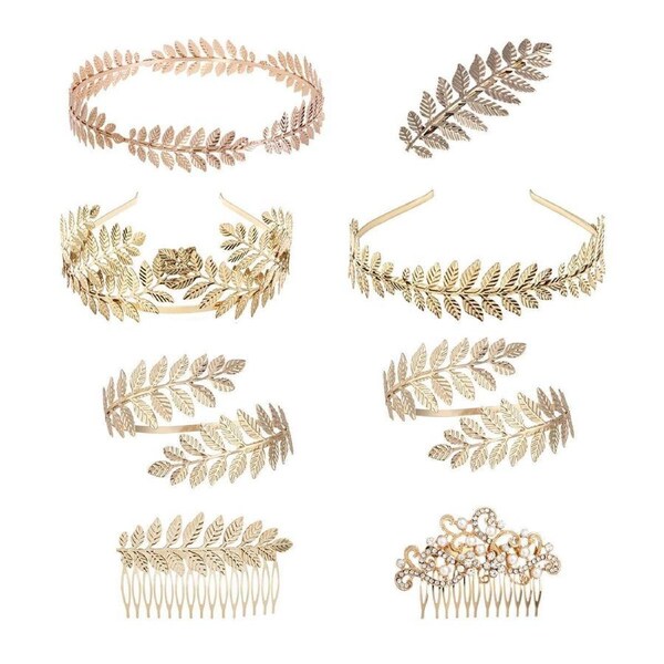 8pcs Gold Leaf Headband Bridal Hair Accessories Elegant Leaf Hair Band Set