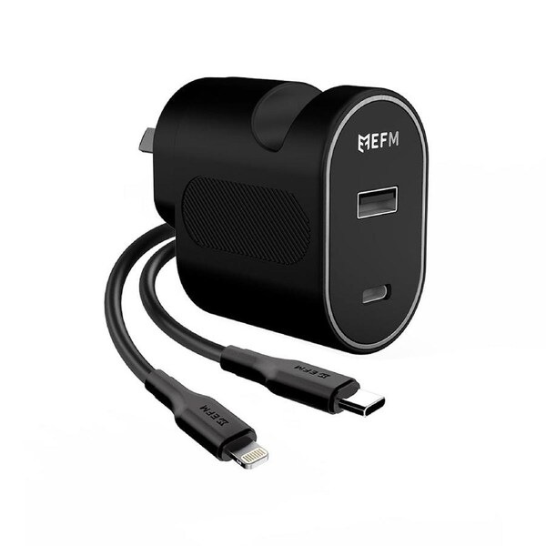 EFM 30W Dual Port Wall Charger - With Type C to Lightning Cable 1M