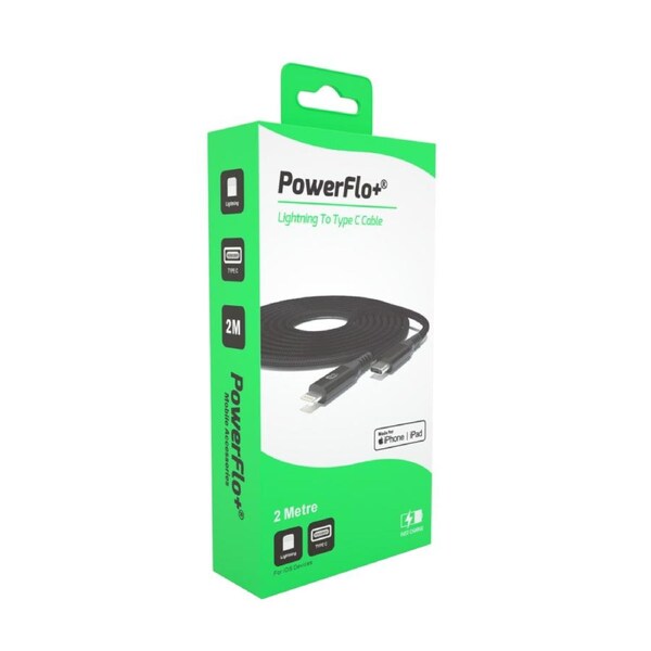 PowerFlo Lightning braided fast charge cable type-c 2 metres