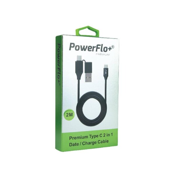 PowerFlo+ Premium Type C with USB A / Type C 2M Data Cable