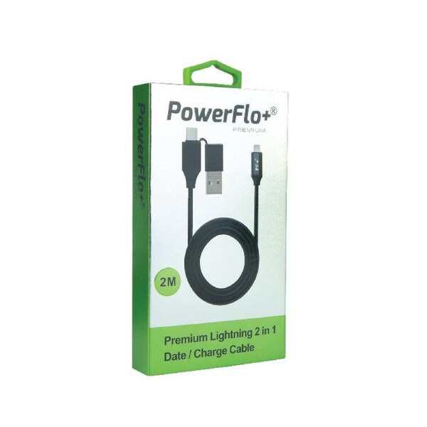 PowerFlo+ Premium Lightning with USB A / Type C 2M Data Cable
