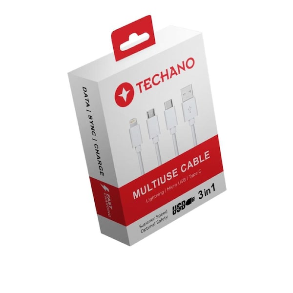 Techano Plus 1M 3 in1 USB-A to USB C, IPH & Micro Cable