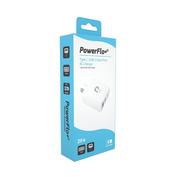 Powerflo 25W USB C/USB A Dual Port AC Charger