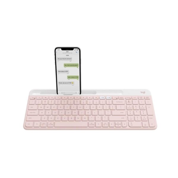 [920-011329] Logitech K580 Multi-Device Slim Wireless Keyboard with Cradle for Device, Rose