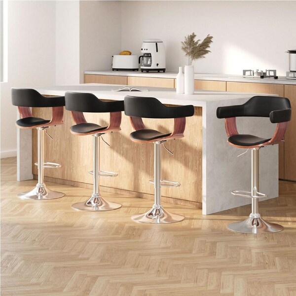 Artiss 4x Bar Stools Gas Lift Leather w/Armrest Black