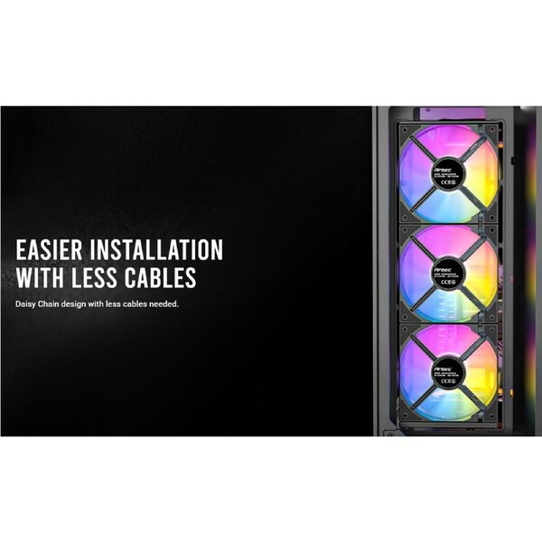 Antec C120R Reverse Fan Black ARGB 3PK Performance 120mm PWM Fan FAN: 4-pin PWM - LED: 3-pin Vibration Absorbing and Anti-Noise Pads