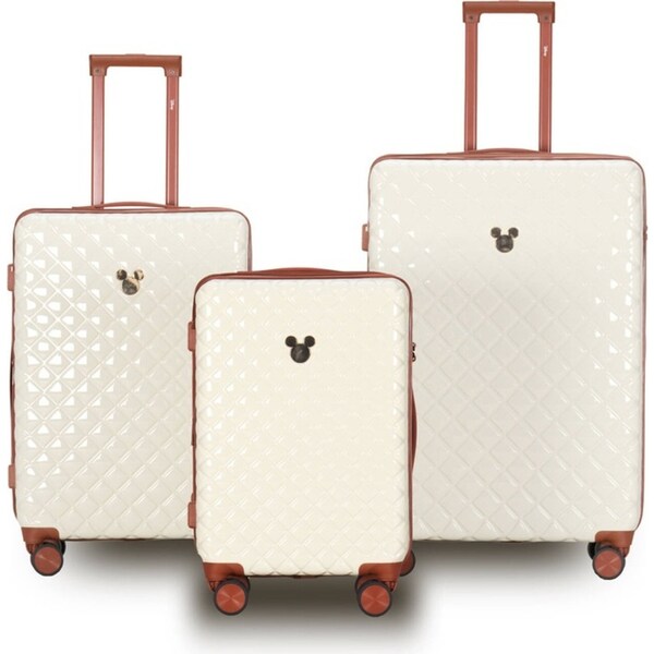 3pc Disney Mickey Suitcase Checked/Carry On Trolley Luggage Set Ivory/Tan