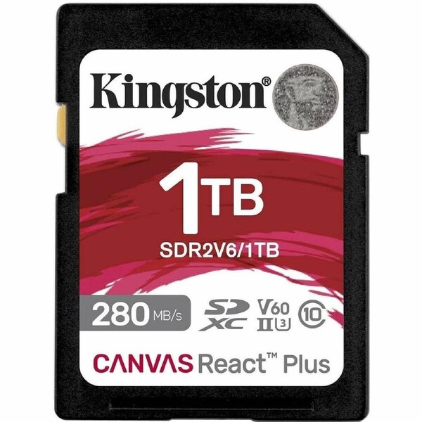 Kingston Canvas React Plus 1 TB Class 10/UHS-II (U3) V60 SDXC - 280 MB/s Read - 150 MB/s Write