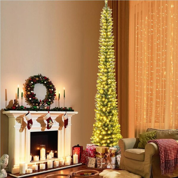 Costway Christmas Tree Slim Pre-Lit Xmas Pencil Tree Holiday Party Decoration Gift