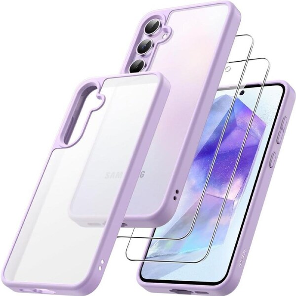 JETech 3 in 1 Matte Case for Samsung Galaxy A55 5G with 2-Pack Tempered Glass Screen Protector, Translucent Frosted Shockproof Phone Cover with Camera Protection Lilac