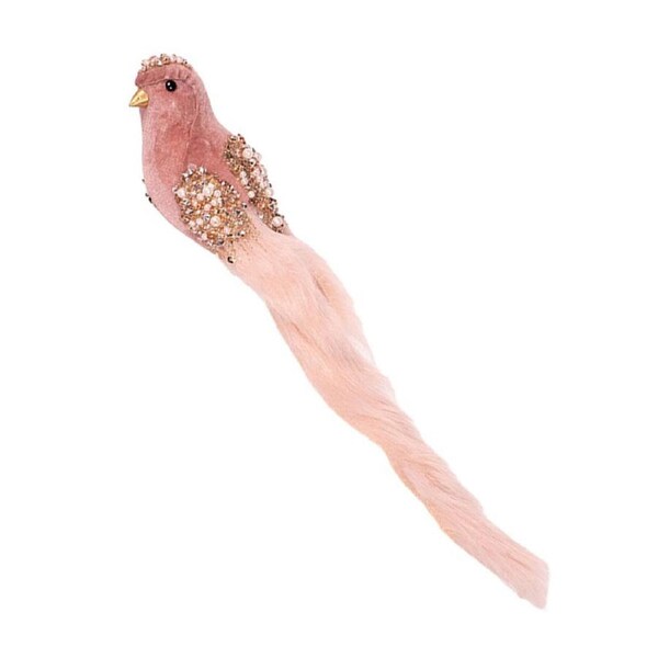 Pink velour Bird Christmas Tree Clip 30cm