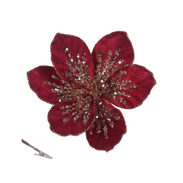 Burgundy Magnolia Flower Christmas Tree Clip 19cm