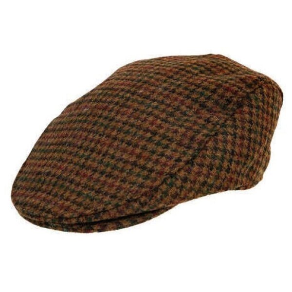 Dents Abraham Moon Yorkshire Wool Dogtooth Flat Cap Hat - Cognac Large