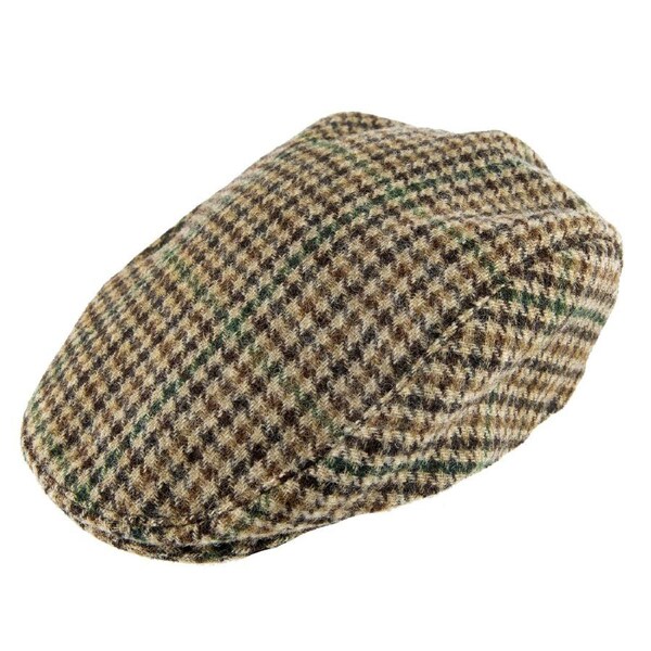 DENTS Abraham Moon Yorkshire Wool Dogtooth Ivy Flat Cap Hat - Brown Medium