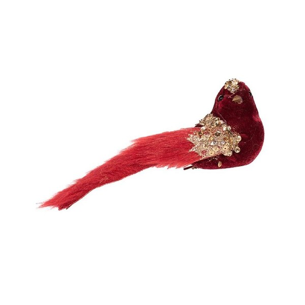 Burgundy & Champagne Bird Christmas Tree Clip Feathers 16cm