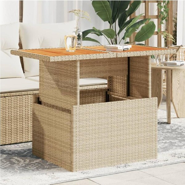 Garden Table Beige 100x55x73 cm Poly Rattan and Acacia Wood vidaXL