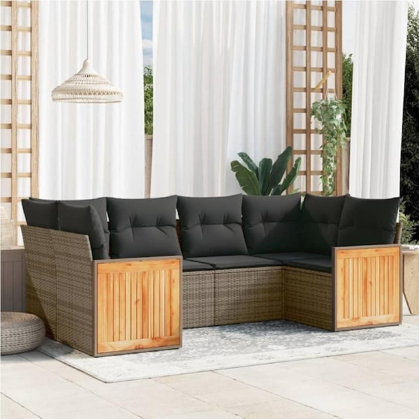 6 Piece Garden Sofa Set with Cushions Grey Poly Rattan vidaXL