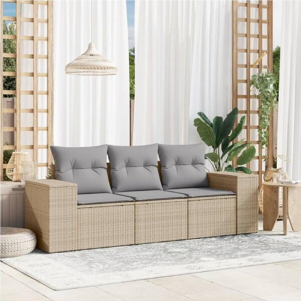 3 Piece Garden Sofa Set with Cushions Beige Poly Rattan vidaXL