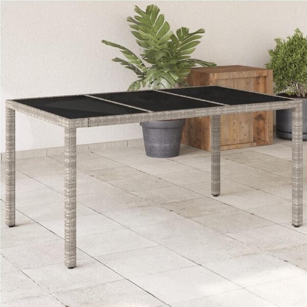 Garden Table with Glass Top Light Grey 150x90x75 cm Poly Rattan vidaXL