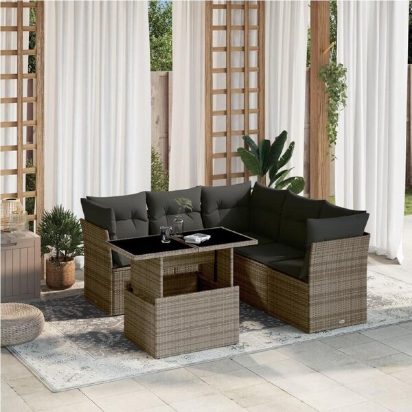 6 Piece Garden Sofa Set with Cushions Grey Poly Rattan vidaXL