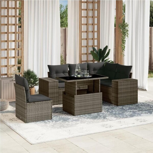 6 Piece Garden Sofa Set with Cushions Grey Poly Rattan vidaXL