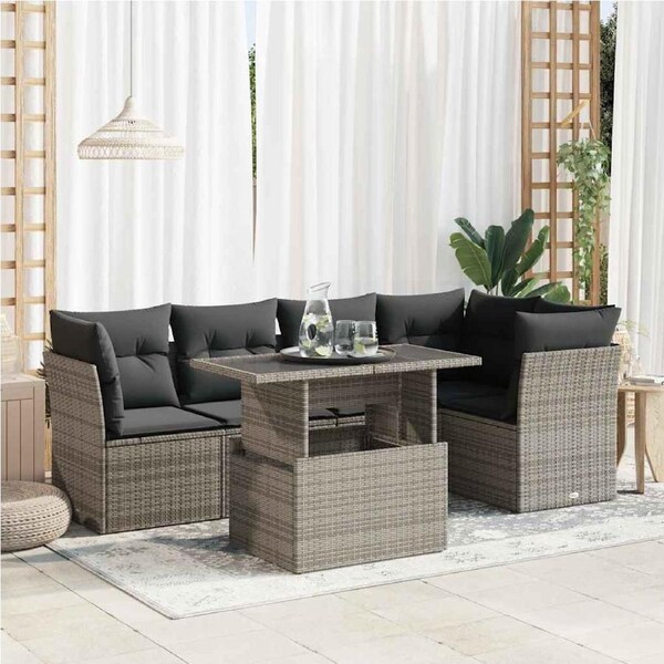 6 Piece Garden Sofa Set with Cushions Grey Poly Rattan vidaXL