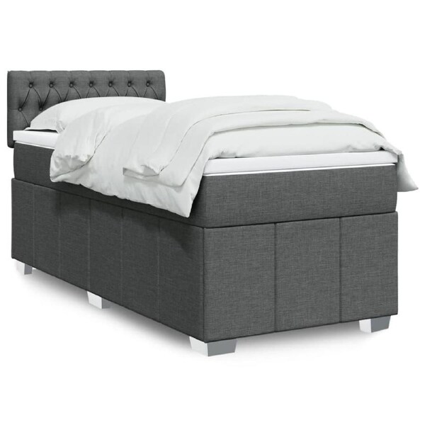 Box Spring Bed with Mattress Dark Grey King Single Fabric vidaXL