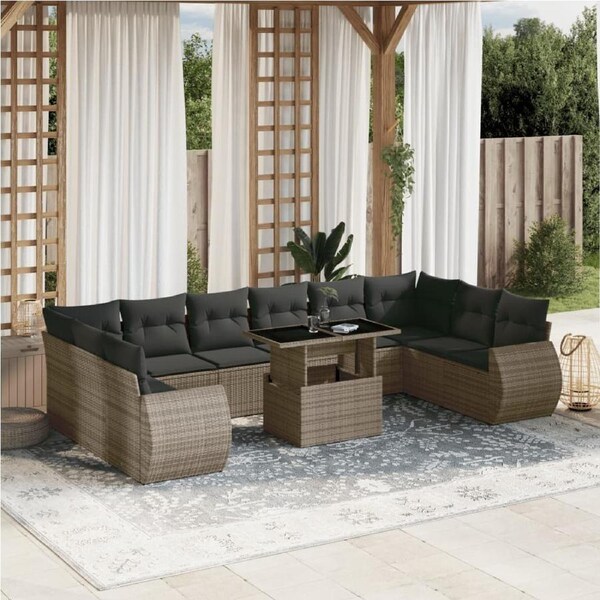 11 Piece Garden Sofa Set with Cushions Grey Poly Rattan vidaXL