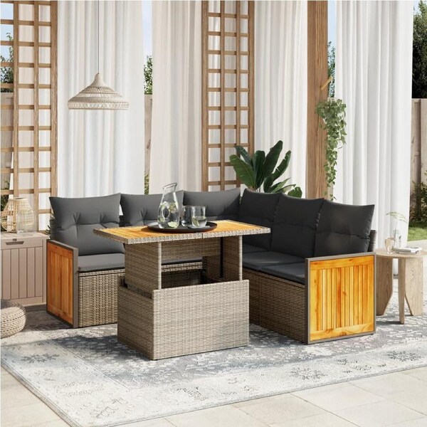 6 Piece Garden Sofa Set with Cushions Beige Poly Rattan vidaXL