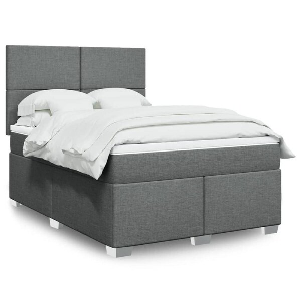 Box Spring Bed with Mattress Dark Grey Queen Fabric vidaXL