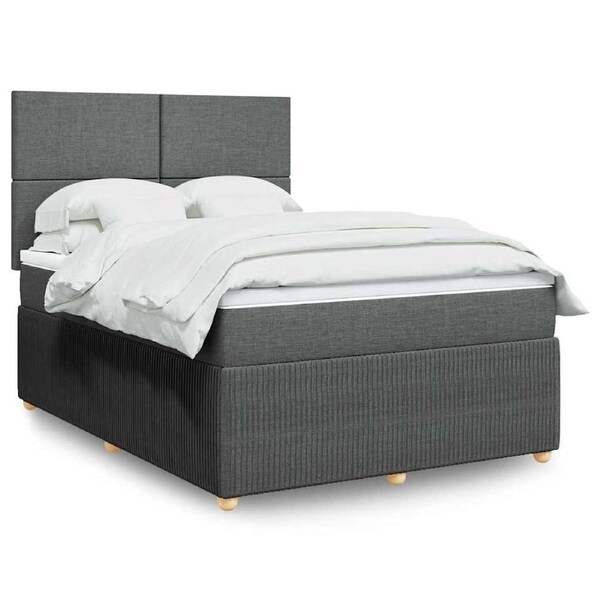 Box Spring Bed with Mattress Dark Grey Queen Fabric vidaXL