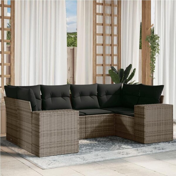 6 Piece Garden Sofa Set with Cushions Grey Poly Rattan vidaXL