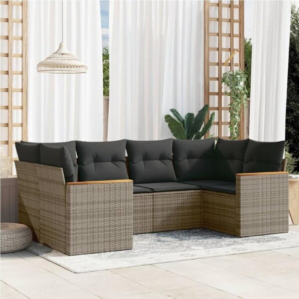 6 Piece Garden Sofa Set with Cushions Grey Poly Rattan vidaXL