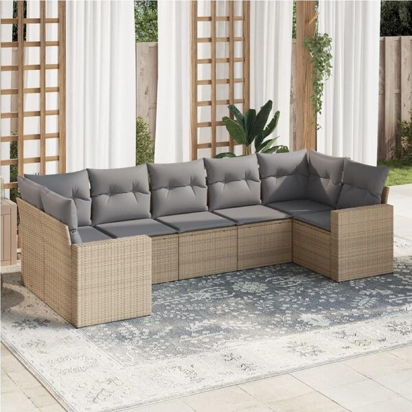 7 Piece Garden Sofa Set with Cushions Beige Poly Rattan vidaXL