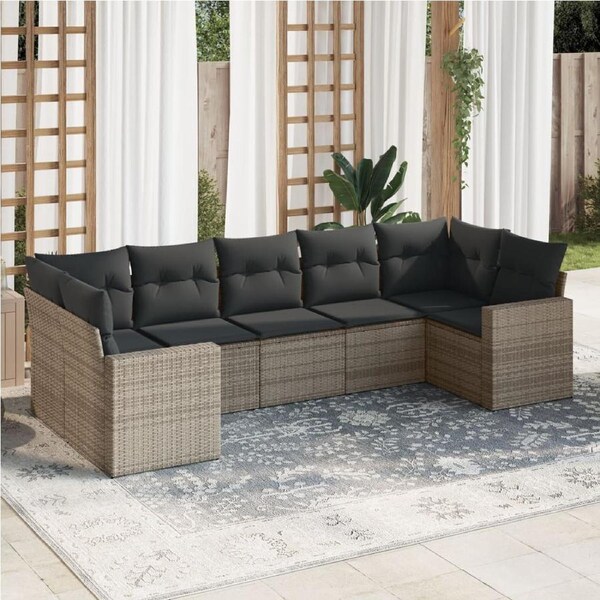 7 Piece Garden Sofa Set with Cushions Grey Poly Rattan vidaXL