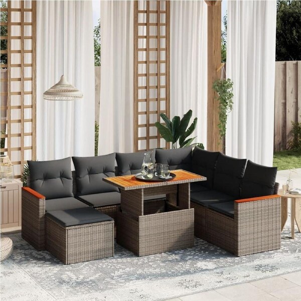 8 Piece Garden Sofa Set with Cushions Grey Poly Rattan vidaXL