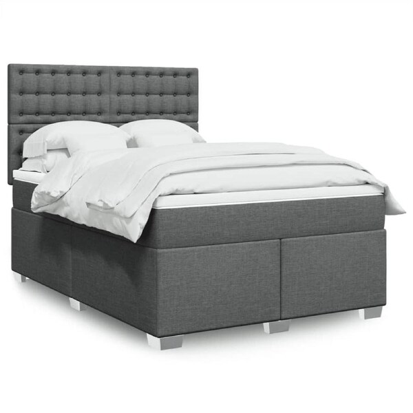 Box Spring Bed with Mattress Dark Grey Queen Fabric vidaXL