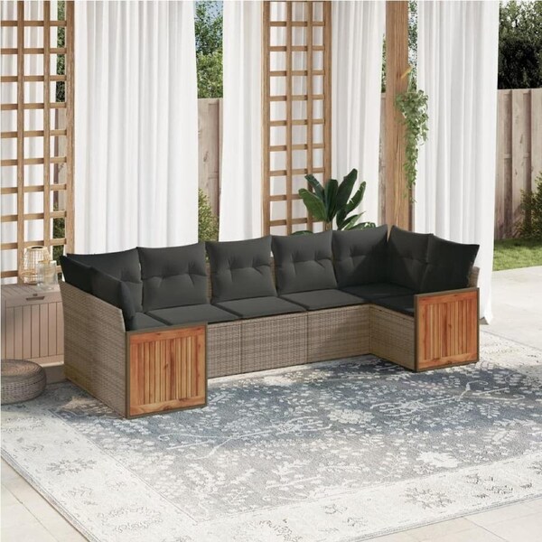 7 Piece Garden Sofa Set with Cushions Grey Poly Rattan vidaXL