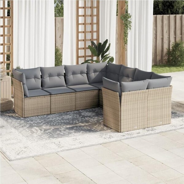 8 Piece Garden Sofa Set with Cushions Beige Poly Rattan vidaXL