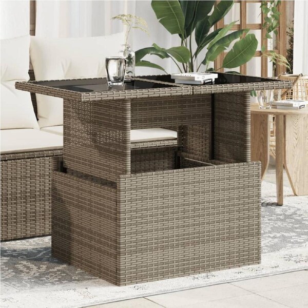 Garden Table with Glass Top Grey 100x55x73 cm Poly Rattan vidaXL