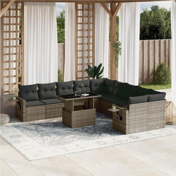 11 Piece Garden Sofa Set with Cushions Grey Poly Rattan vidaXL