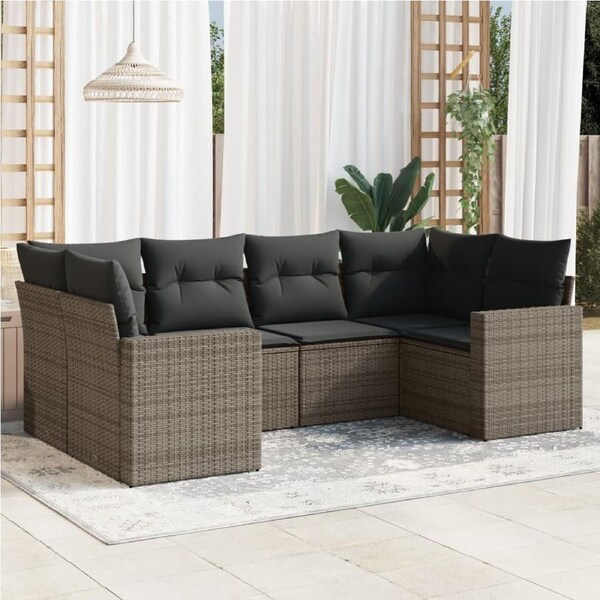 6 Piece Garden Sofa Set with Cushions Grey Poly Rattan vidaXL
