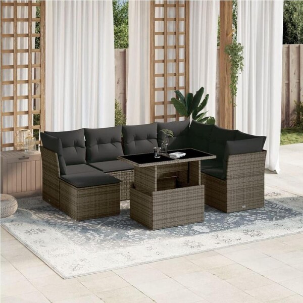 8 Piece Garden Sofa Set with Cushions Grey Poly Rattan vidaXL