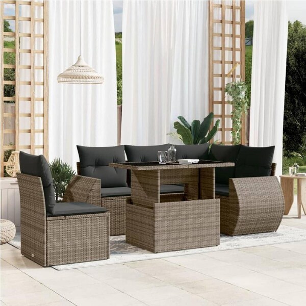 6 Piece Garden Sofa Set with Cushions Grey Poly Rattan vidaXL